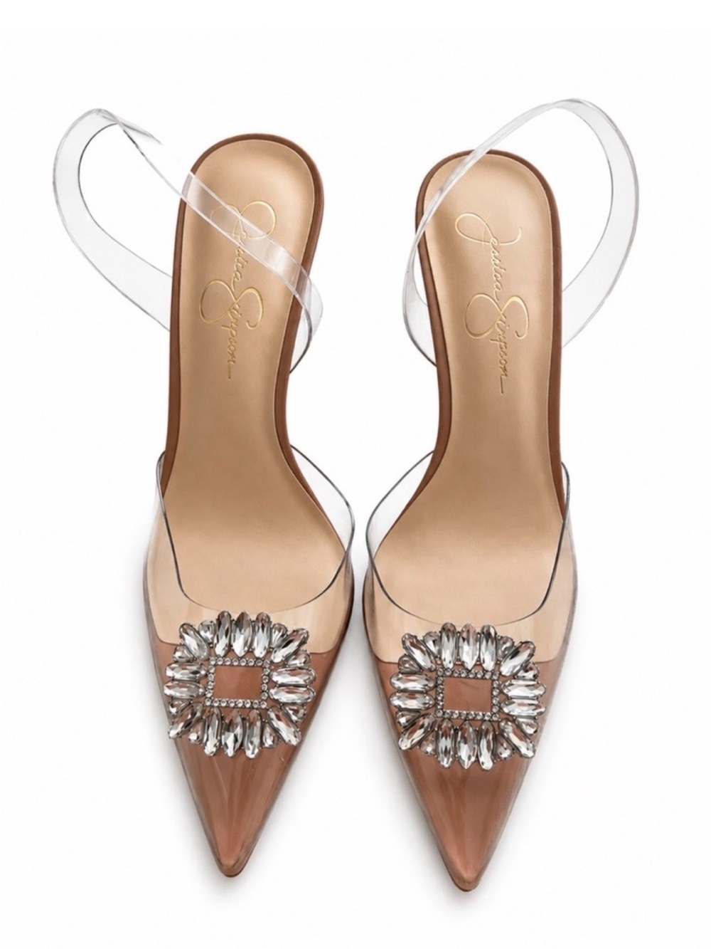 Jessica Simpson clear Blush Pointed Toe Pump with Crystal Brooch - Picture 1 of 6